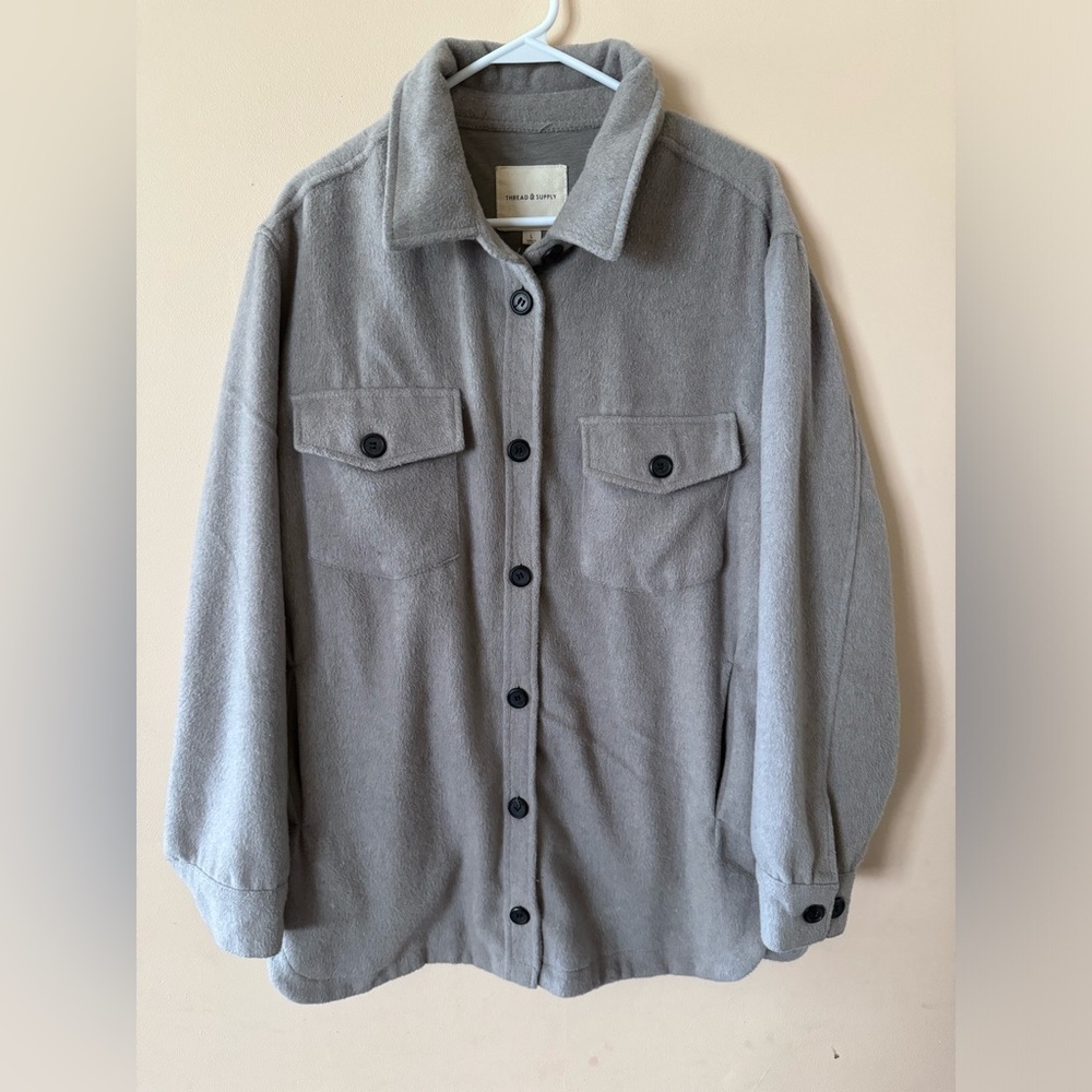 Thread & Supply Button Up Shacket Grey Size Large - image 1